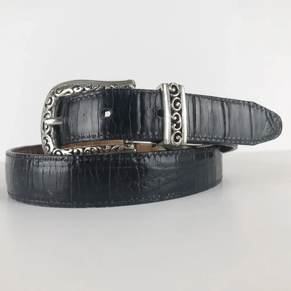 Vintage Brighton Embossed Tan Black Reversible Twist Western Fashion Belt Size S